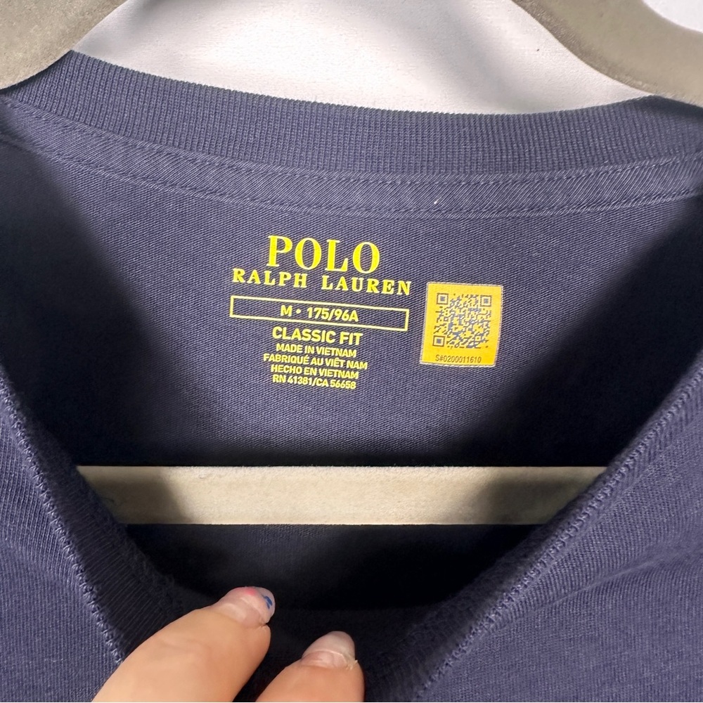 Polo Ralph Lauren Long Sleeve Cotton Classic Fit Tee Navy Red Pony Logo M - Picture 8 of 12